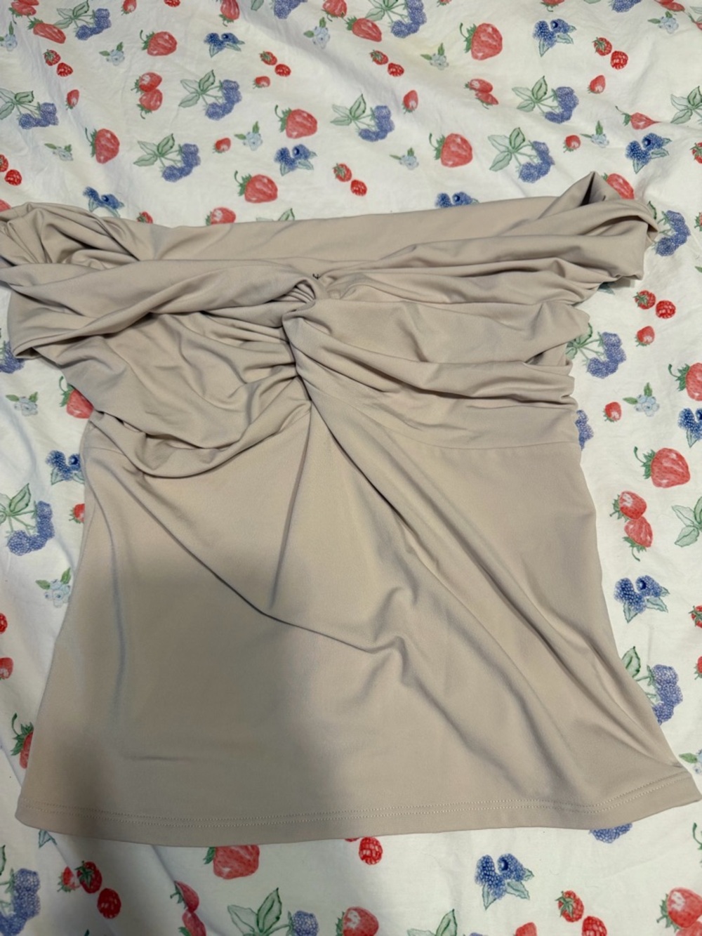 Abercrombie & Fitch Beige Twist-Front Off Shoulder Top